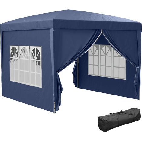 3 x 3 m Garten-Faltpavillon, Hochzeits- und Partyzelt, wasserabweisendes Vordach mit Seitenwänden, Fenstern, Tragetasche, Blau