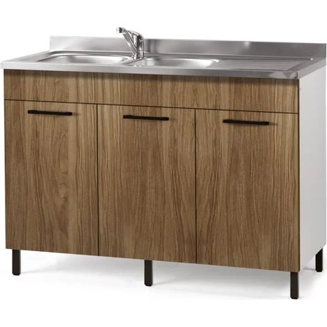 Sottolavello da cucina 3 ante Noce Naturale reversibile Cm 120x50xH 85