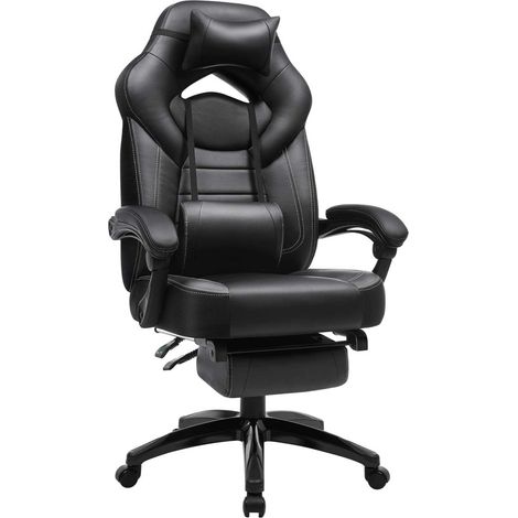 Silla gaming ergonómica silla de oficina con reposapiés telescópico reposacabezas ajustable soporte lumbar capacidad de carga 150 kg negro 120001423 (1/3)