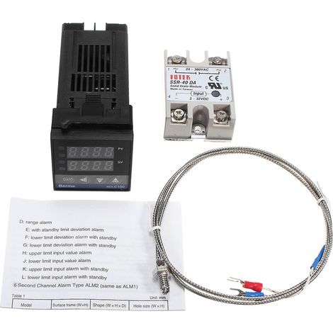 Régulateur de température numérique LCD PID REX-C100 + Thermocouple K + Relais statique 40A max