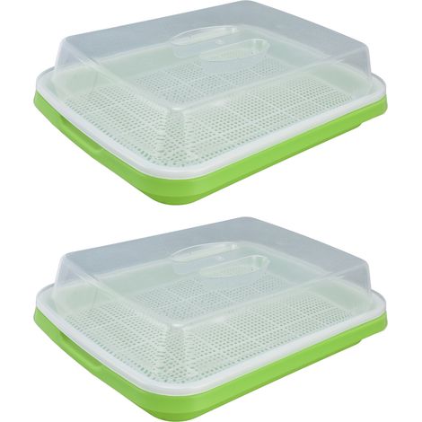 Bac de germination avec couvercle transparent et micro-perforations, fabrication soignée en plastique pour faire germer des graines. (1/5)