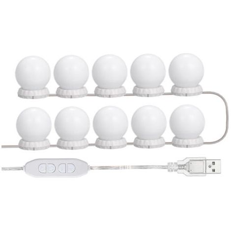 Kit D'Eclairage Miroir Led Pour Coiffeuse, Avec 10 Ampoules Reglables, 10 Luminosite Et 3 Modes D'Eclairage, Type Usb, Blanc - Blanc-Autres