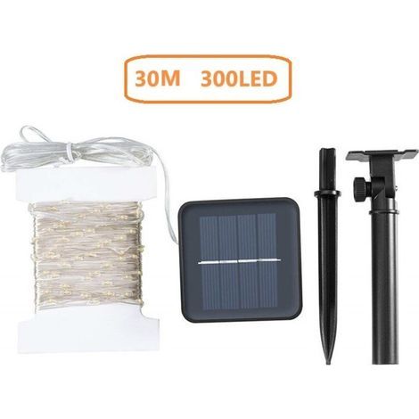 30M 300 LED Guirlande Solaire Guirlande Fée Fil De Cuivre Guirlande Lumineuse Extérieure Étanche Décoration De Jardin Guirlande De Noël Lumières, Couleur Chaude (1/4)