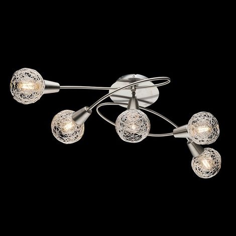 Lampadario moderno a plafoniera faretto led spot 5 luci E14 camera da letto salotto alluminio satinato orientabile (1/2)