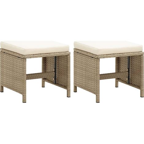 vidaXL Tabourets de jardin lot de 2 avec coussins Résine tressée Beige (1/5)