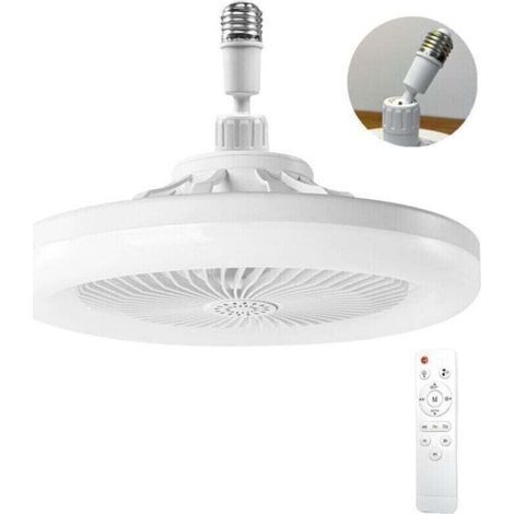 Deckenventilator mit Licht, Deckenventilator mit Fernbedienung, leiser Deckenventilator, dimmbare LED-Deckenleuchte E27, 3 Geschwindigkeitsstufen, Timer (Weiß) (1/5)
