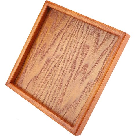 Plateau carré en bois massif pour thé, café, sushi, snacks, service restaurant et salon de thé (22x22 cm) (1/5)