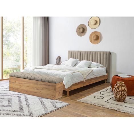BOBOCHIC - Lit OCEANE avec lattes massives tissu texturé + Bout de lit OCEANE 180x200 Beige (1/5)