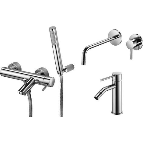 Wandmontierter Waschbeckenmischer, Bidet und chromfarbenes Badewannenset Paffoni Light KITLIG11CR