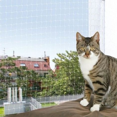 Trixie – Filet de protection transparent pour chat 8x3m – Nylon résistant aux UV – Maille 3x3 cm – Accessoires d'installation inclus