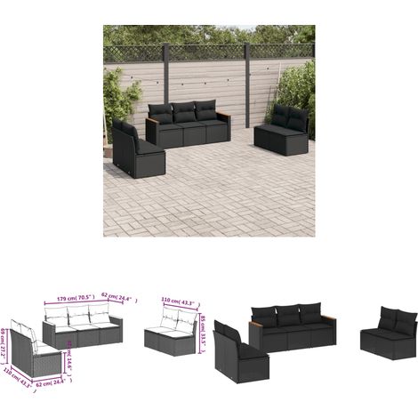 Salon de jardin 7 pcs avec coussins noir résine tressée - Ensemble Salon De Jardin - Meuble De Jardin - Salon Extérieur - Canapé Jardin - Résine Tressée - Home & Living (1/3)
