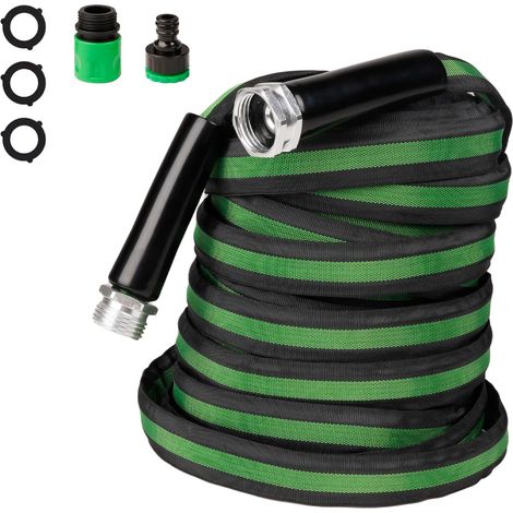 Tuyau d'arrosage flexible en textile de 15 m avec tuyau intérieur en PVC, léger, peu encombrant, résistant aux intempéries, avec raccords en aluminium robustes (1/5)