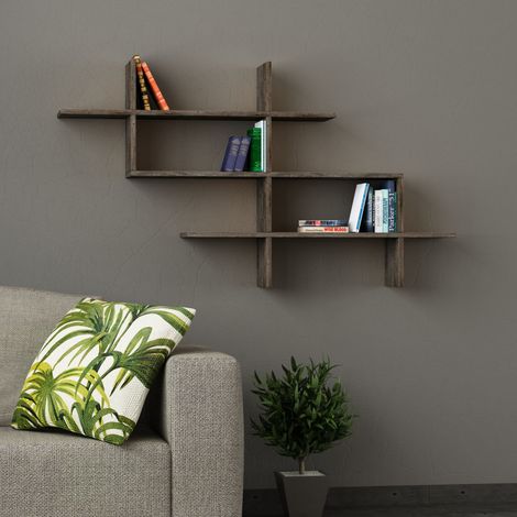Decortie Halic Wandregal Modern Bücherregal Display Unit Dunkel Kaffee B 150cm Breit
