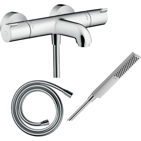 Pack mezclador termostático de baño HANSGROHE Ecostat 1001CL + flexo Isiflex + rociador HANSGROHE Pulsify E 100 EcoSmart cromado