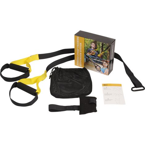 Sangle d'étirement réglable avec boucle élastique, noir et jaune, sans marque, pour exercices de fitness et entraînement sportif (1/5)
