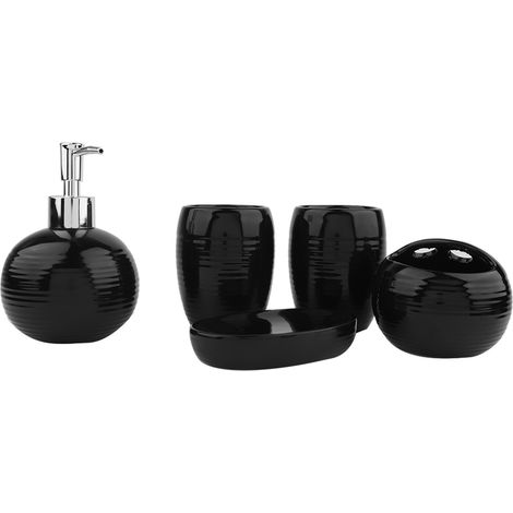 5-teiliges Keramik-Badezimmer-Accessoire-Set: Zahnbürstenhalter und -spender, Schwarz (1/5)