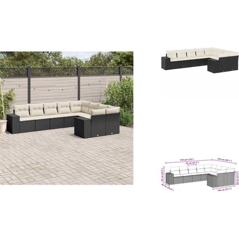 9-tlg. Garten-Sofagarnitur mit Kissen Schwarz Poly Rattan - Gartensofas - Outdoor Möbel - Gartenmöbel Set - Rattan Gartenmöbel - Lounge Set (1/3)