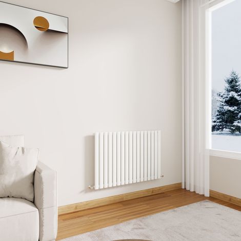 Stech Homes Modern White Oval Column Designer Radiator Horizontal 600 x 1180 mm Single Panel Central Heating Radiators