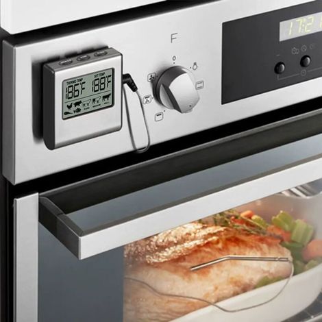 Termómetro digital para cocinar carne con pantalla LCD grande para ahumador, horno, cocina, postres, barbacoa, parrilla - Termómetro con temporizador y sonda de temperatura de acero inoxidable (647420 (1/3)