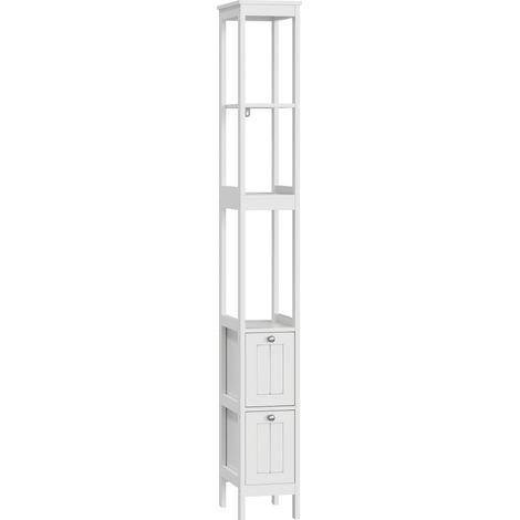 Mobiletto bagno slim bianco in MDF con 2 cassetti e 3 ripiani 20 x 30 x 161 cm (1/5)