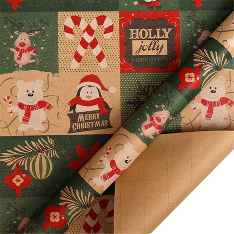 Wrapping Paper - Christmas Decorative Ball Design - Reversible Brown Kraft Paper - 43 cm x 3 m - For Gift Wrapping And DIY Decoration (1/5)