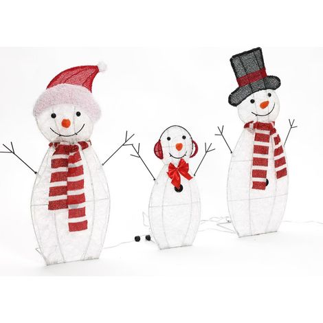 LED-Schneemann-Familie (3er-Set) – Leuchtende Weihnachtsdeko für Innen und Außen