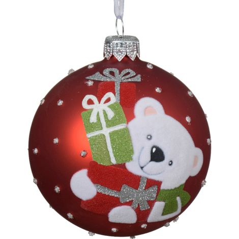 Palline per albero di Natale in vetro decorate rosso con orsetto, 6 pezzi