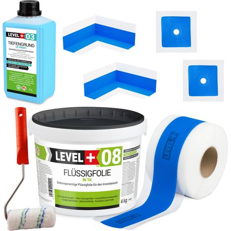 LEVEL+ Dichtset für Duschabdichtung Bad Dichtband Flüssigfolie 4kg SET290 (1/4)