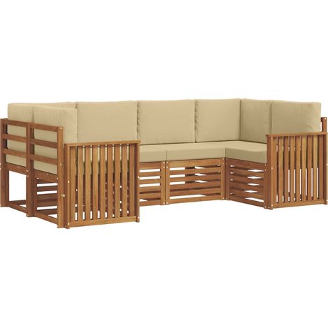 Ensemble de canapé d'angle 6 pcs Salon de jardin Naturel Bois d'Acacia Massif (1/5)
