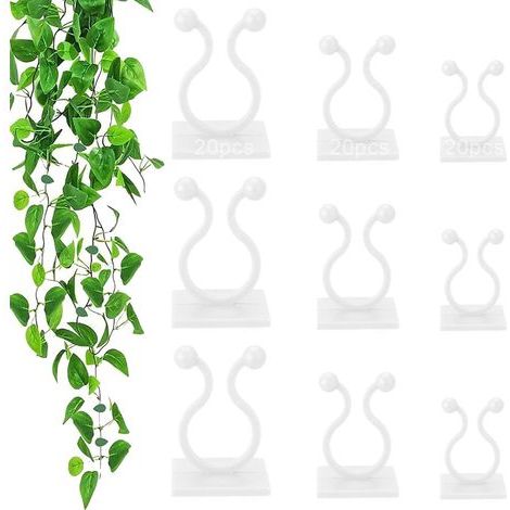 CCYKXA 60 Pcs Climbing Plant Support Clips Hook Wall Mount Self-Adhesive Support for Climbing Plants Home Decoration, 3 Sizes (White)