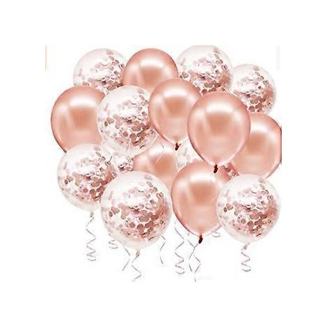 Lot de 50 ballons en latex à confettis or rose, ballons d'anniversaire or blanc de 30 cm avec ruban doré pour décorations de fête, mariage, enterrement de vie de jeune fille.