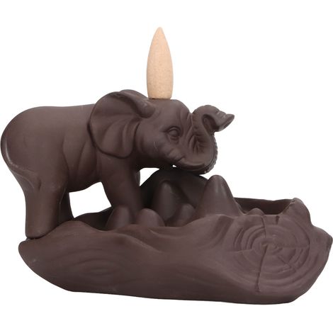 Brûleur d'encens éléphant en grès rouge avec 20 cônes, parfait pour méditation et bien-être à la maison (1/5)