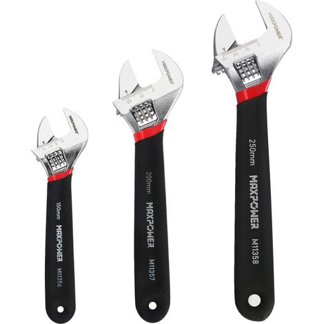 MAXPOWER Llave Inglesa, Juego de Llave Inglesa Ajustable de 3 Piezas (6"/150mm, 8"/200mm y 10"/250mm), Aleación de Acero (1/5)