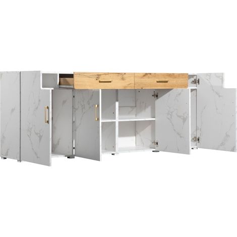 Credenza da cucina con 4 ante e 2 cassetti 208 x 39,5 x 80 cm bianco HOMVRA (1/5)