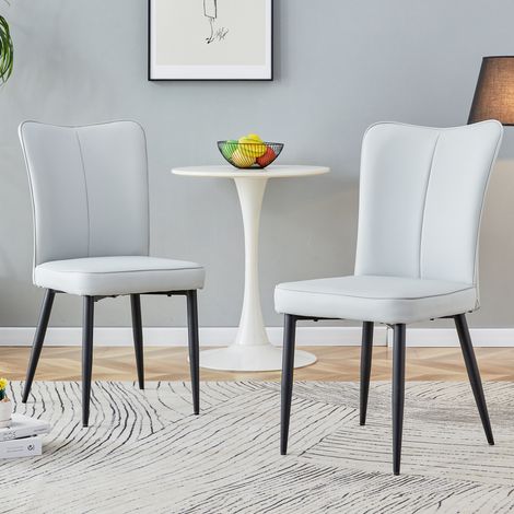 Lot gris clair de 2 chaises modernes, hauteur 89 cm, assise en PU gris clair, pieds métalliques noirs, utilisables en salle à manger, bureau ou restaurant, couleurs multiples disponibles. (1/4)