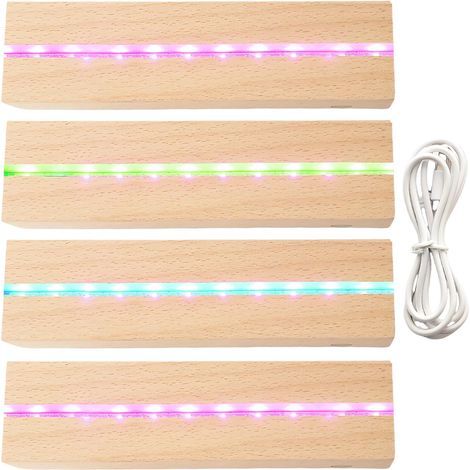 Set mit 4 mehrfarbigen rechteckigen LED-Leuchten, Holzbeleuchtung, USB-Halterung, Acrylplatte, Glasplatte, LED-Kunstharz, 5 mm (1/5)