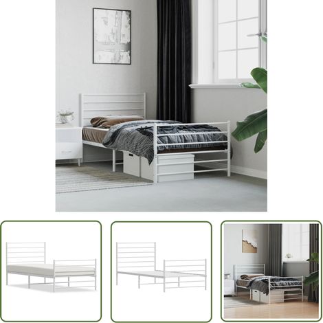 The Living Store Cadre de lit métal sans matelas avec pied de lit blanc 90x190cm - Cadre De Lit - Lit Simple - Lit Metal - Lit Blanc - Meuble Chambre (1/5)