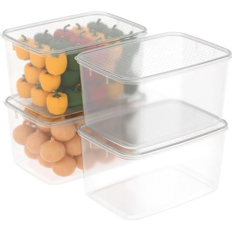 7Lx4 Boîte Conservation Alimentaire, Conteneur Alimentaire, Boîte de Rangement, Récipient de Congélateur avec Couvercle, Sécuritaire au Microondes, Sans BPA, Plastique, Clair, 7LLot de 4 (1/5)