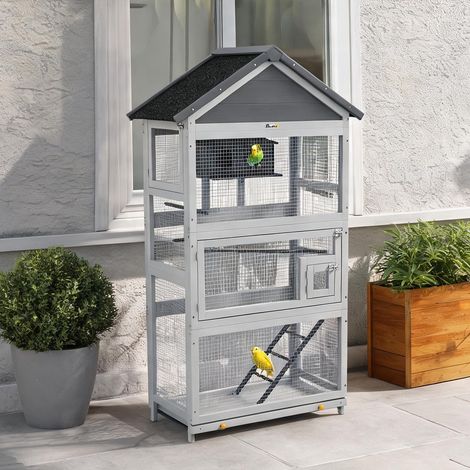 Cage pour oiseaux gris en bois massif 92 x 52 x 171 cm (1/5)