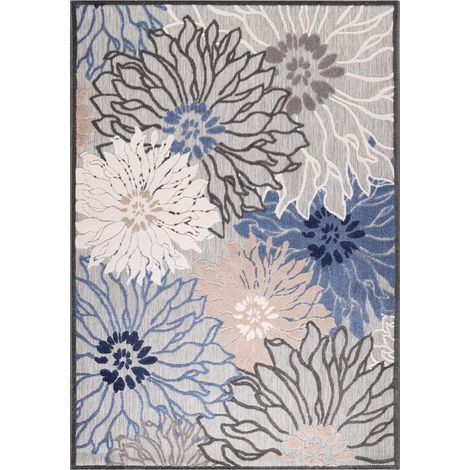 Tapis extérieur kilim 160x230 bleu et gris rectangle CHIMEKA