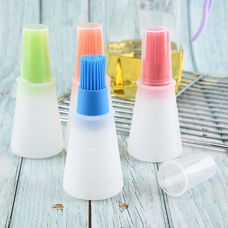 4 pezzi bottiglia di olio con pennello per imbastire, pennello per bottiglia di condimento in silicone, dispenser di olio per barbecue, utensili per griglia per barbecue, cottura al forno, cucina
