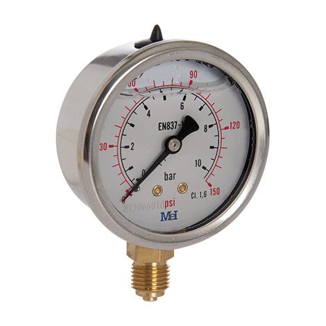 Manomètre Radial Glycérine Mâle 1/4" (8/13) - Ø63 mm - 0 à 10 bar - double échelle bar/psi - Arcanaute (1/2)