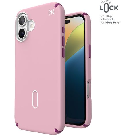 Funda Speck Presidio2 Pro ClickLock y MagSafe para iPhone 16 Plus (rosa miércoles / morado boysenberry / blanco) (1/5)