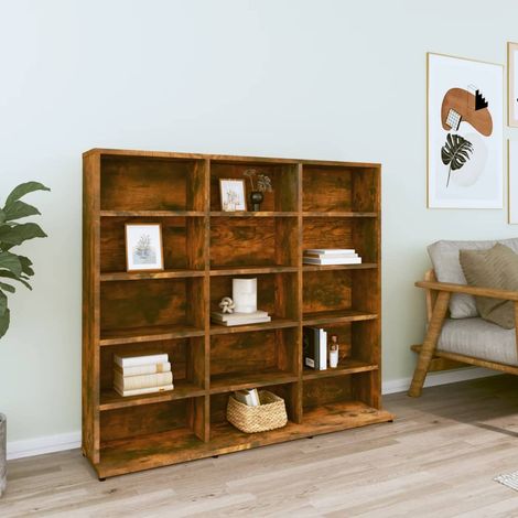 Armoire à CD, Bibliothèque, Meuble Range CD, Etagère modulable Chêne fumé 102x23x89,5 cm Bois d'ingénierie HYB78489 (1/5)