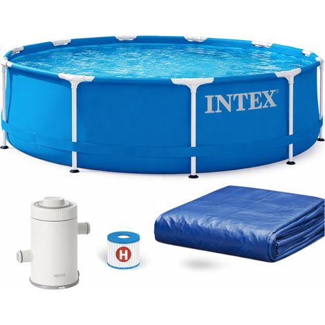 4-in-1  Intex Metal Frame Round Pool 3.66m x 0.76m Height  Pump, Pool Cover and Filter Cartridge