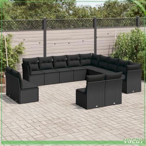 Salon de jardin - FAF7291712419805 - Résine tressée noir - Rangement avec sac étanche - Coussins déhoussables (13 pcs) (1/3)