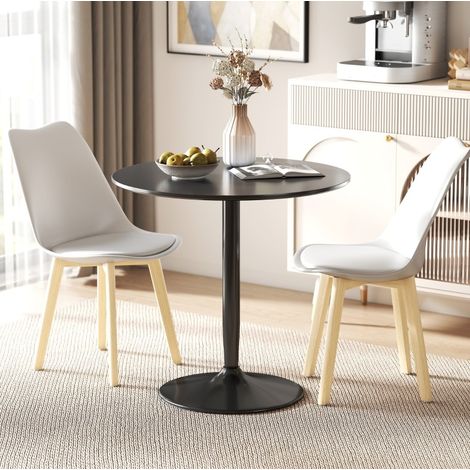 Tavolo da pranzo rotondo Ø80x75 cm nero in MDF e acciaio con base antiscivolo (1/5)