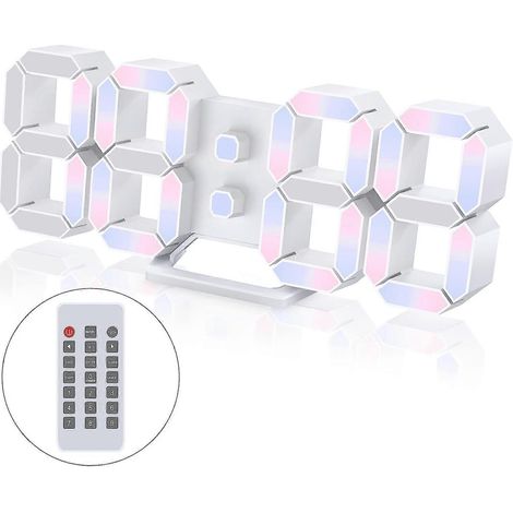 Horloge murale numérique LED 3D, grand format, lumineuse, avec alarme, fonction snooze silencieuse, luminosité réglable, affichage 12/24 heures, date/température, idéale pour le bureau ou la cuisine. (1/5)