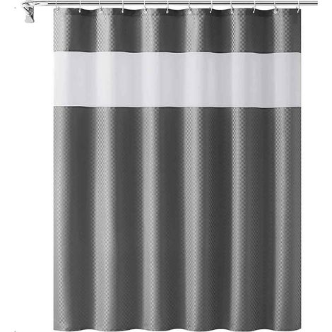 1 Rideau de douche tissé, doublure transparente, anneaux intégrés, imperméable, lavable, 183x183cm (1/5)
