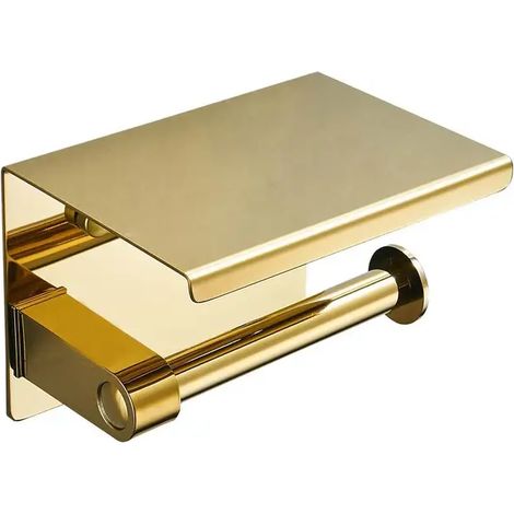 Porte-papier hygiénique à double rouleau avec étagère pour téléphone, acier inoxydable doré, distributeur de papier hygiénique mural porte-papier hygiénique A02 (1/5)